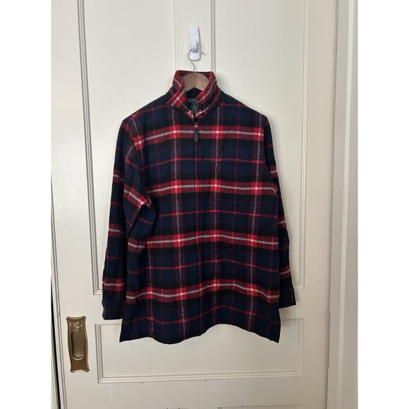 Lauren Ralph Lauren Wool Plaid Full Zip Mock Neck Jacket Womens Size Large Red - Picture 1 of 8